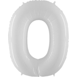Шар (40”/102 см) Цифра, 0, Белый, 1 шт.