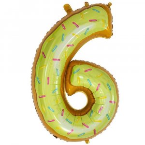 Шар (40”/102 см) Цифра, 6, В виде пончика, 1 шт.