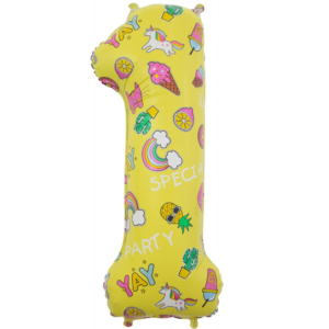 Шар (34''/86 см) Цифра, 1, С рисунком веселые картинки, 1 шт.