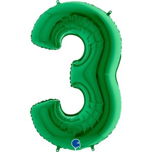 Шар (40”/102 см) Цифра, 3, Зеленая, 1 шт.