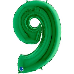 Шар (40”/102 см) Цифра, 9, Зеленая, 1 шт.