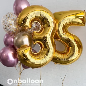 Шары на 35 лет с золотыми цифрами