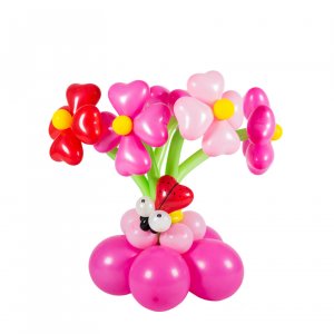 Букет из шаров “Розовые цветы с божьей коровкой”
