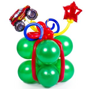 Подарок из шаров зеленый с машинкой