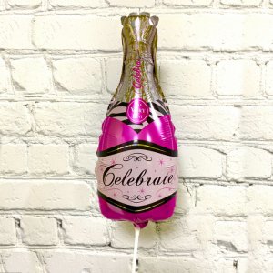 Шар с клапаном (14”/36 см) Мини-фигура, Бутылка Шампанское, Розовый