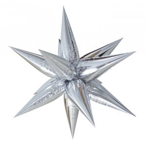Фольгированный шар (26”/66 см) Фигура, Звезда составная, Серебро
