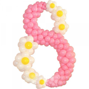 Цифра 8 из шаров розовая с цветочками