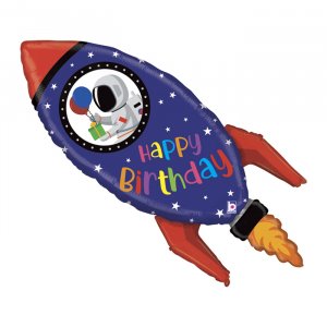 Шар (40”/102 см) Фигура, Космическая ракета, С Днем Рождения