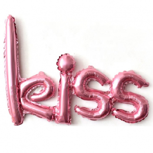Шар из фольги (30”/76 см) Фигура, Надпись “Kiss”, Розовый, 1 шт.