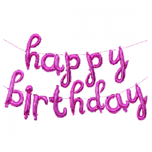Набор шаров-букв из фольги (17”/43 см) Мини-Надпись “Happy Birthday” (курсив), Розовый, 1 шт.