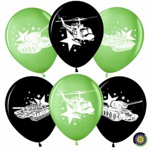 Воздушный шар (12”/30 см) Воздушно-десантная техника, Черный/Зеленый, пастель, 1 шт.