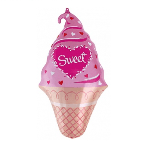 Шар с клапаном (17”/43 см) Мини-фигура, Мороженое, Сладкие сердечки, Розовый, 1 шт.
