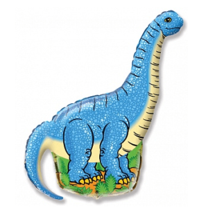 Воздушный шар (16”/41 см) Мини-фигура, Динозавр диплодок, Синий, 1 шт.