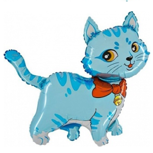 Шар (13”/33 см) Мини-фигура, Милый котенок, Голубой, 1 шт.