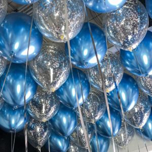 Шары под потолок “Синий с конфетти” 20 шаров