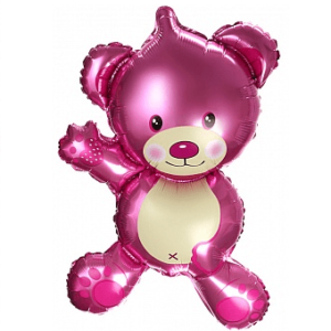 Воздушный шар с клапаном (14”/36 см) Мини-фигура, Плюшевый мишка, Розовый, 1 шт.